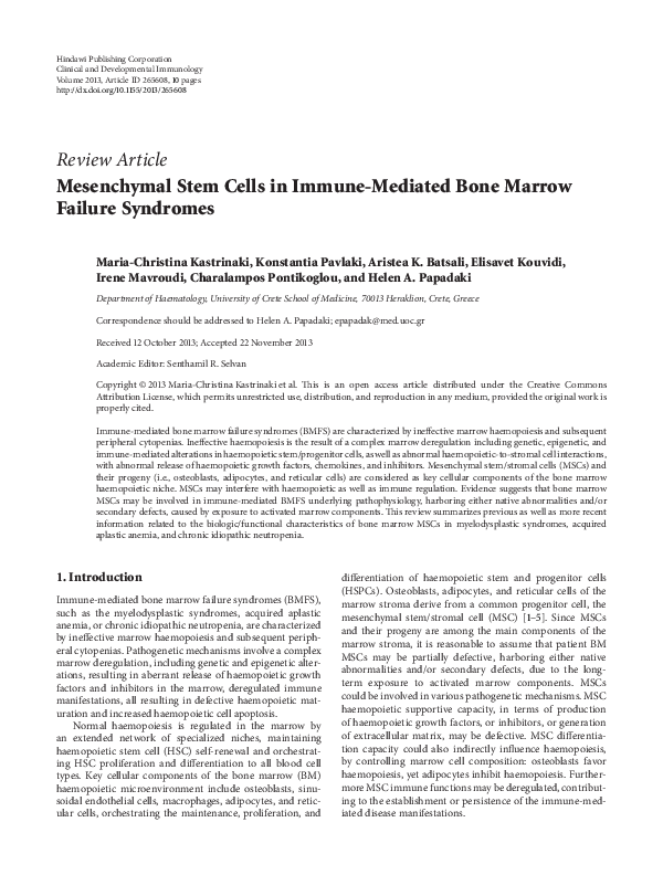 (PDF) Mesenchymal Stem Cells in Immune-Mediated Bone Marrow Failure ...