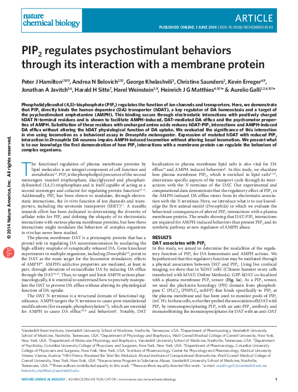 (PDF) PIP2 regulates psychostimulant behaviors through its interaction ...
