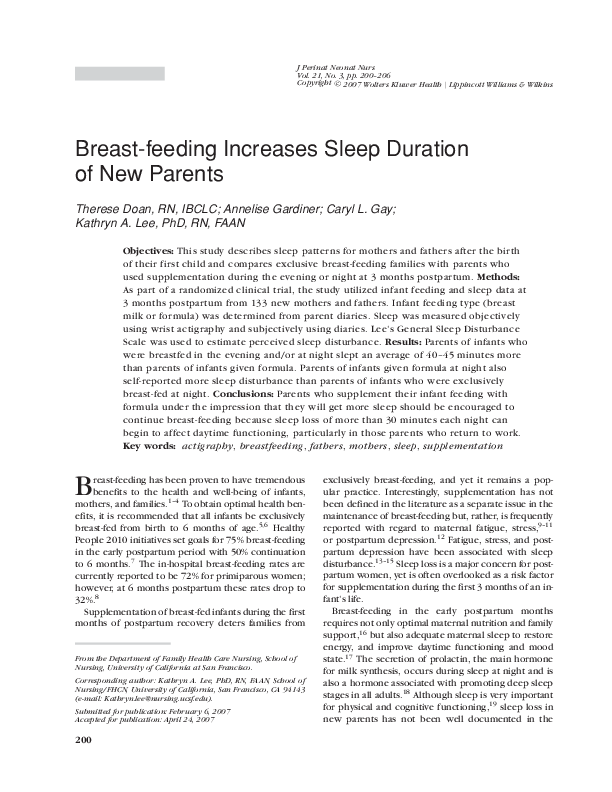 (PDF) Breast-feeding Increases Sleep Duration of New Parents