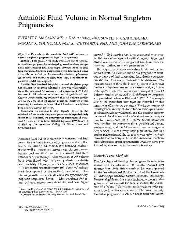 (PDF) Amniotic Fluid Volume in Normal Singleton Pregnancies