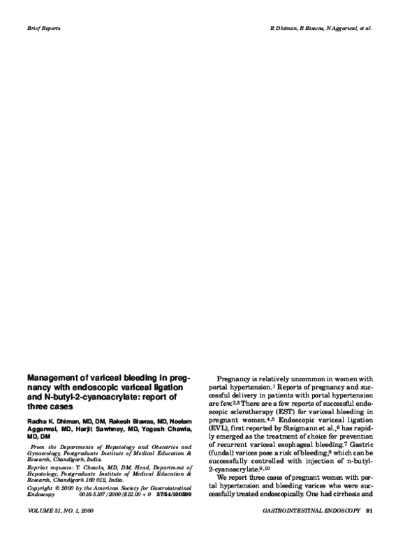 (PDF) Management of variceal bleeding in pregnancy with endoscopic