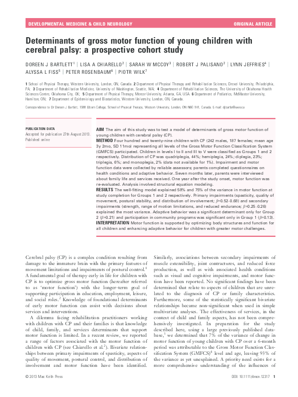 (PDF) Determinants of gross motor function of young children with ...