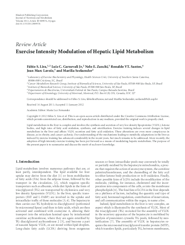 (PDF) Exercise Intensity Modulation of Hepatic Lipid Metabolism