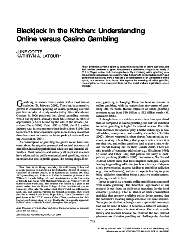 (PDF) Blackjack in the Kitchen Understanding Online versus Casino