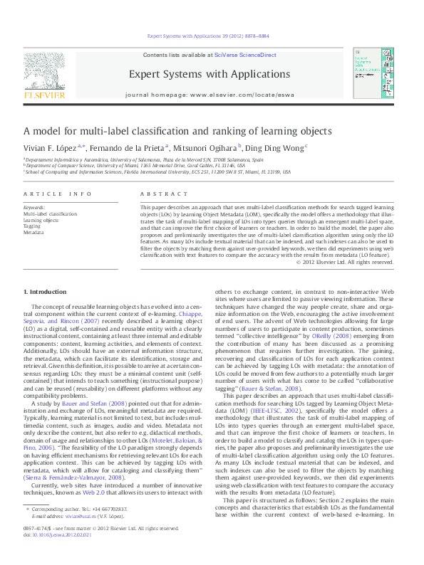 (PDF) A model for multi-label classification and ranking of learning ...