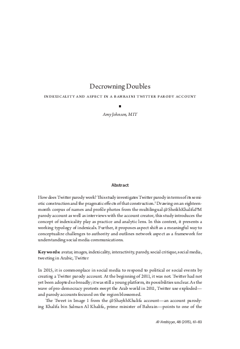 (PDF) Decrowning Doubles: Indexicality and Aspect in a Bahraini Twitter ...