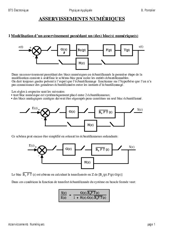 (PDF) Asservissements numeriques
