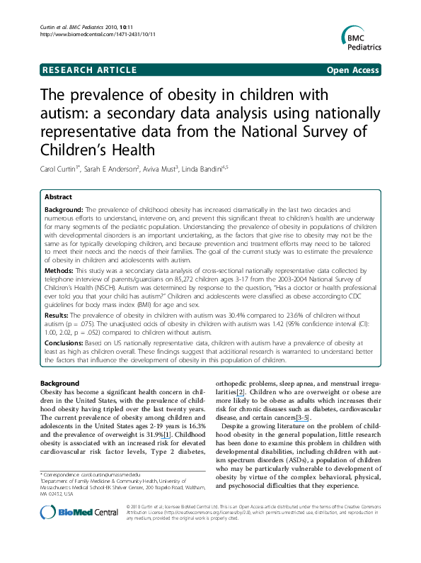 (PDF) The prevalence of obesity in children with autism: a secondary ...