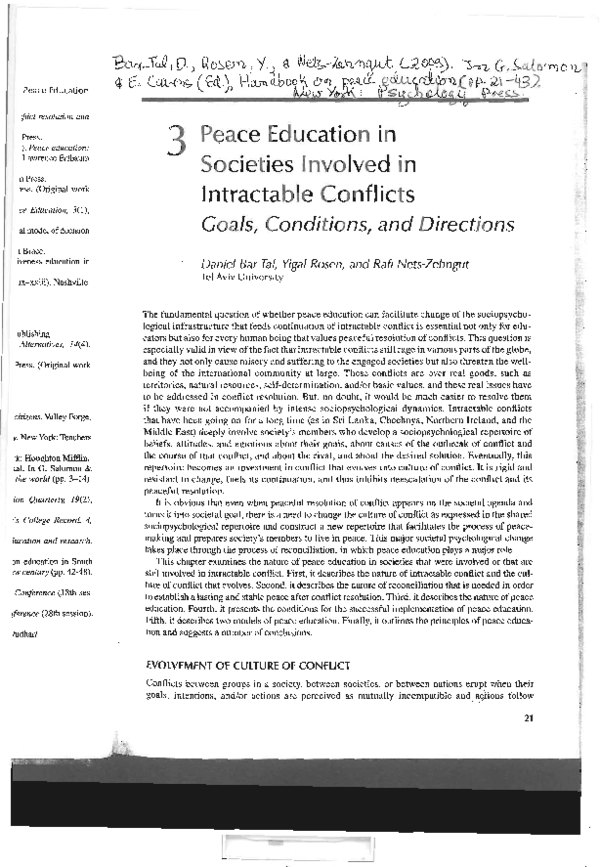 (PDF) Peace Education in Societies Involved in Intractable Conflicts ...