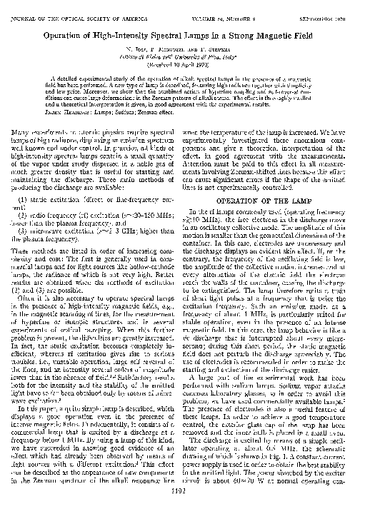 (PDF) Operation of High-Intensity Spectral Lamps in a Strong Magnetic Field