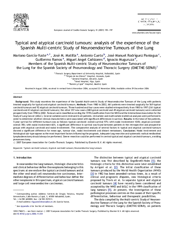 (PDF) Typical and atypical carcinoid tumours: analysis of the ...