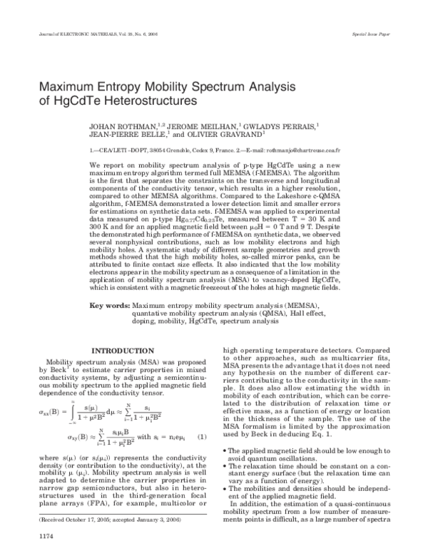 (PDF) Maximum entropy mobility spectrum analysis of HgCdTe heterostructures