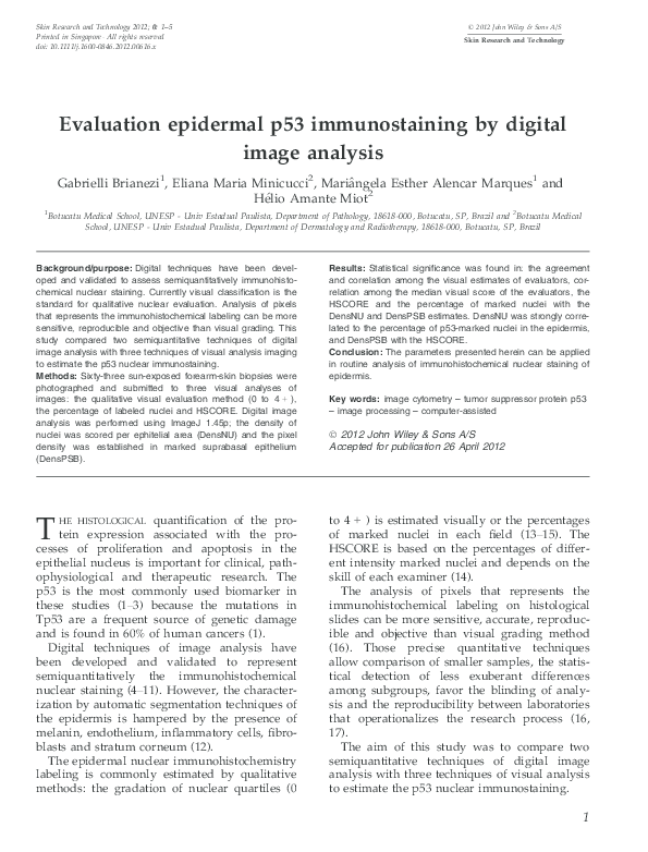 (PDF) Evaluation epidermal p53 immunostaining by digital image analysis