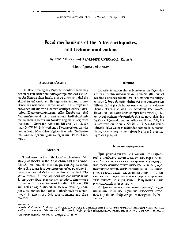 (PDF) Focal mechanisms of the Atlas earthquakes, and tectonic ...