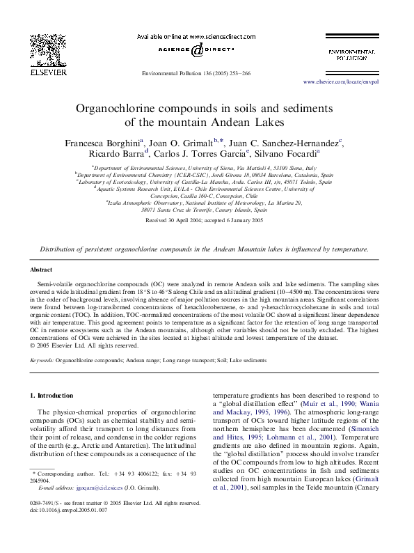(PDF) Organochlorine compounds in soils and sediments of the mountain ...