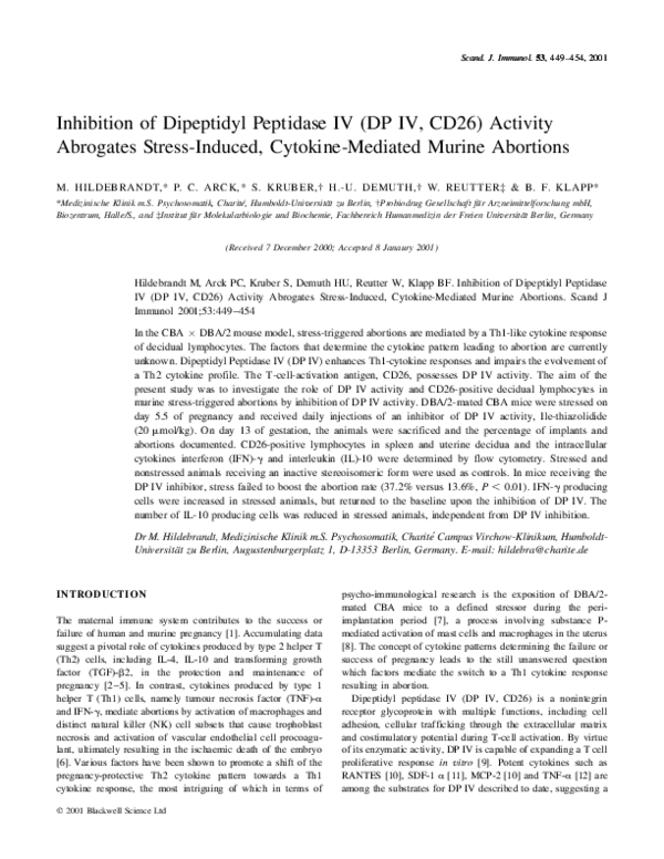 (PDF) Inhibition of Dipeptidyl Peptidase IV (DP IV, CD26) Activity ...