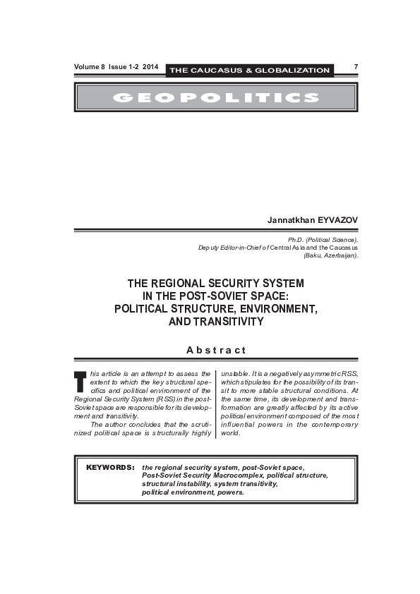 Pdf The Regional Security System In The Post Soviet Space Political