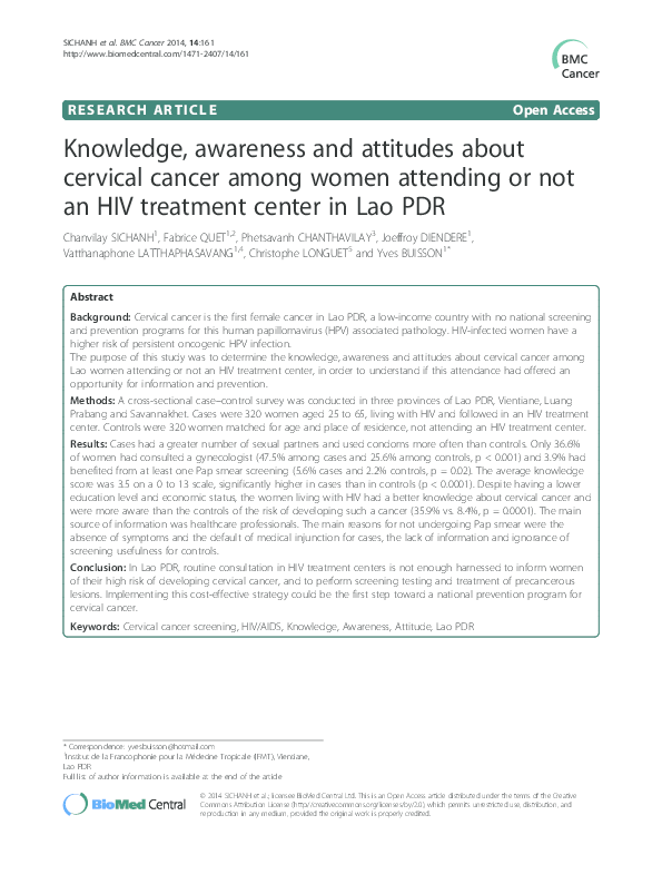 (PDF) Knowledge, awareness and attitudes about cervical cancer among ...