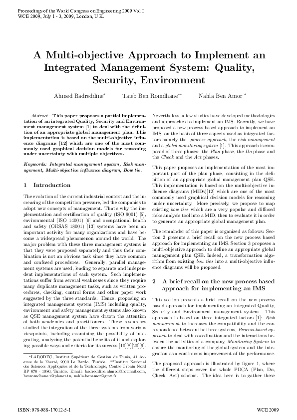 (PDF) A Multi-objective Approach to Implement an Integrated Management ...