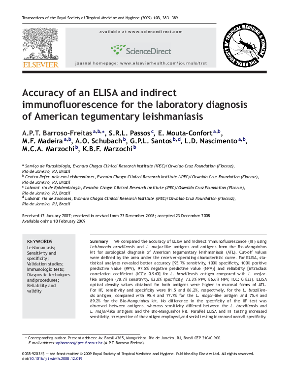 (PDF) Accuracy of an ELISA and indirect immunofluorescence for the ...