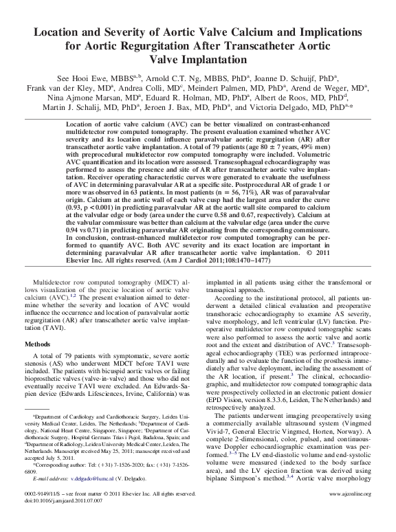 (PDF) Location and Severity of Aortic Valve Calcium and Implications ...