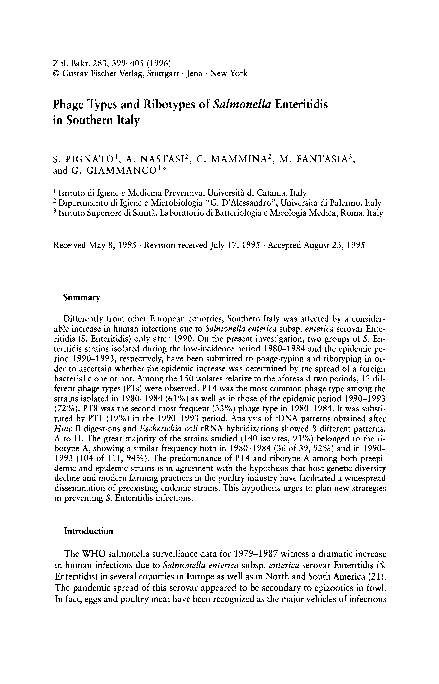 (PDF) Phage Types and Ribotypes of Salmonella Enteritidis in Southern Italy