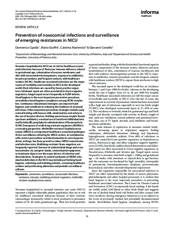 (PDF) Prevention of nosocomial infections and surveillance of emerging ...