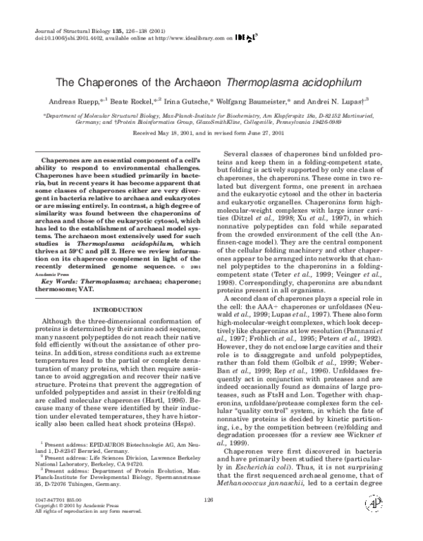 (PDF) The Chaperones of the Archaeon Thermoplasma acidophilum
