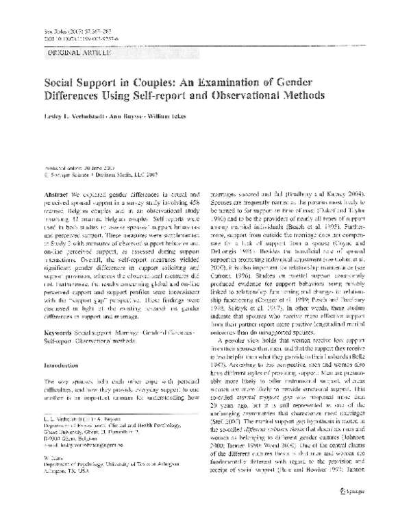 (PDF) Social Support in Couples: An Examination of Gender Differences ...