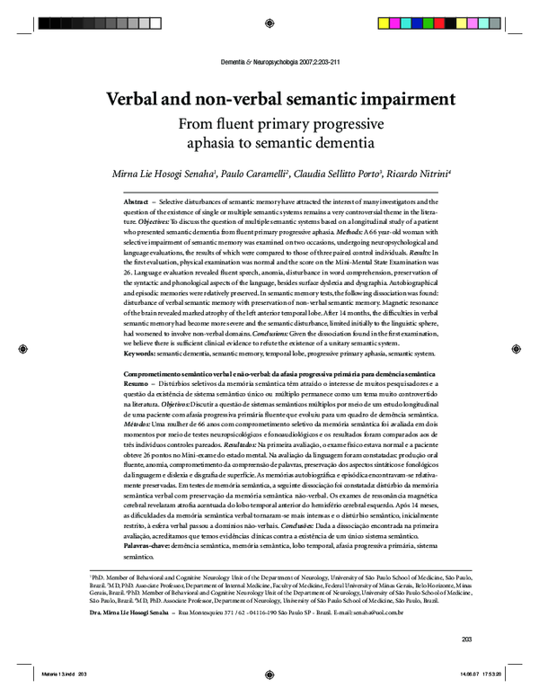 (PDF) Verbal and non-verbal semantic impairment From fl uent primary ...
