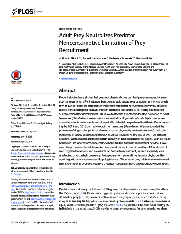 (PDF) Adult Prey Neutralizes Predator Nonconsumptive Limitation of Prey ...