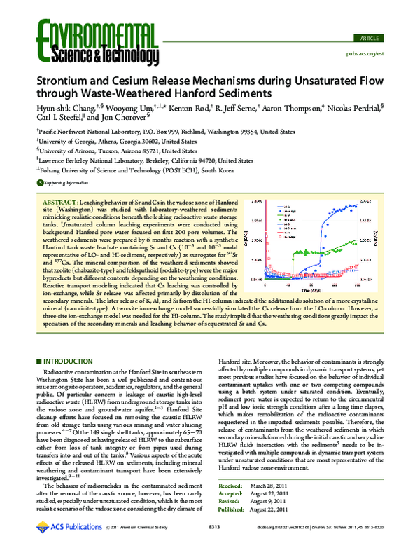 (PDF) Strontium and Cesium Release Mechanisms during Unsaturated Flow ...