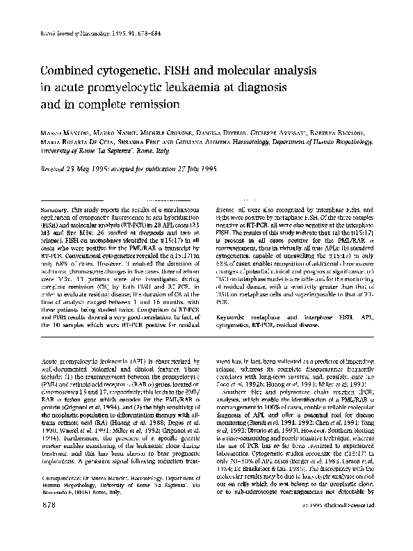 (PDF) Combined cytogenetic, FISH and molecular analysis in acute ...