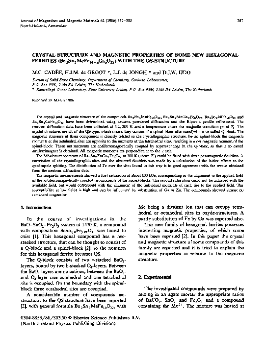 (PDF) Crystal structure and properties of some new hexagonal