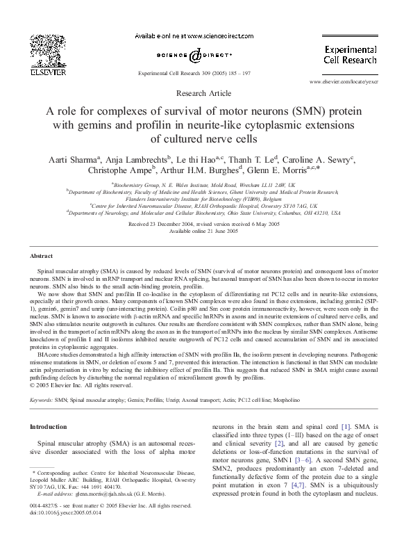 (PDF) A role for complexes of survival of motor neurons (SMN) protein ...