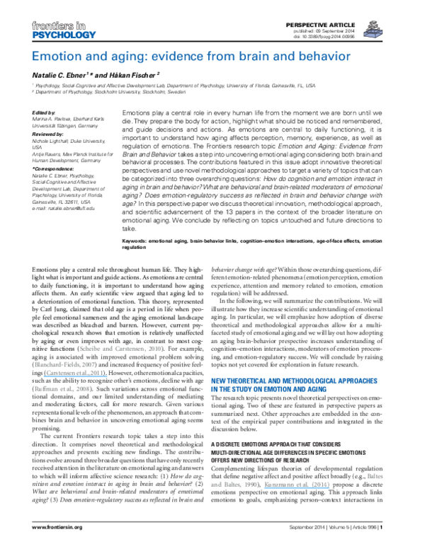 (PDF) Emotion and aging: evidence from brain and behavior
