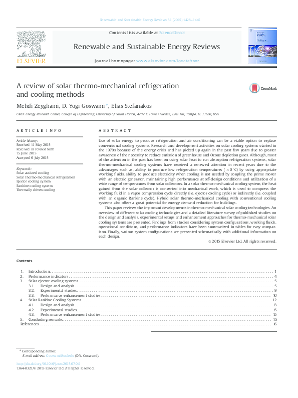 (PDF) A review of solar thermo-mechanical refrigeration and cooling methods
