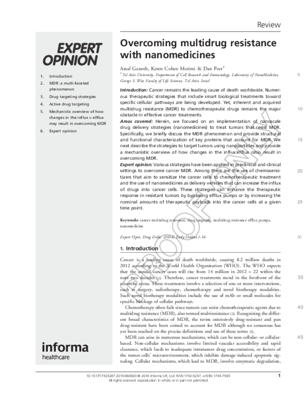 (PDF) multidrug resistance with nanomedicines Dan Peer