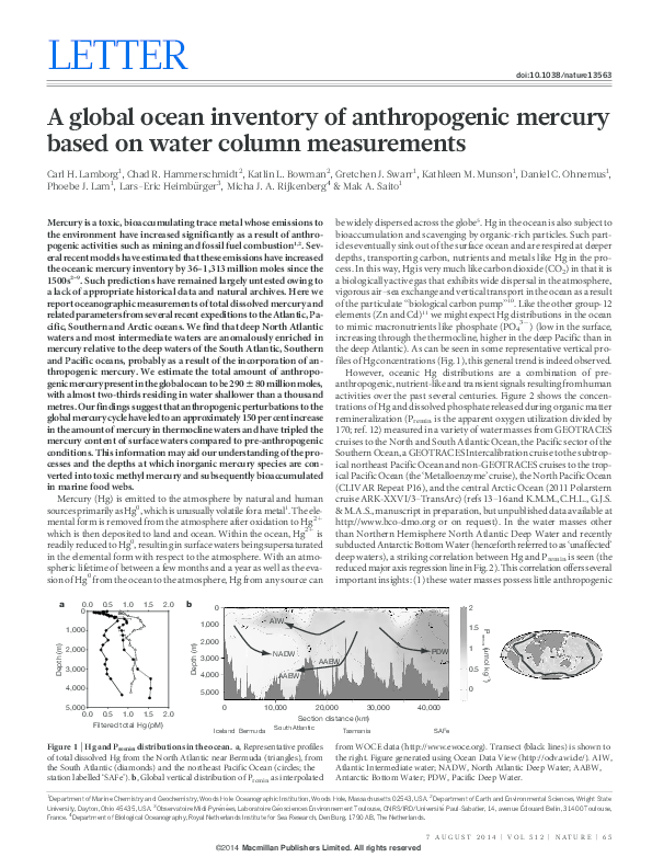 (PDF) A global ocean inventory of anthropogenic mercury based on water ...