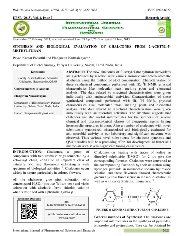 (PDF) Synthesis and Biological Evaluation of Chalcone Derivatives (Mini ...