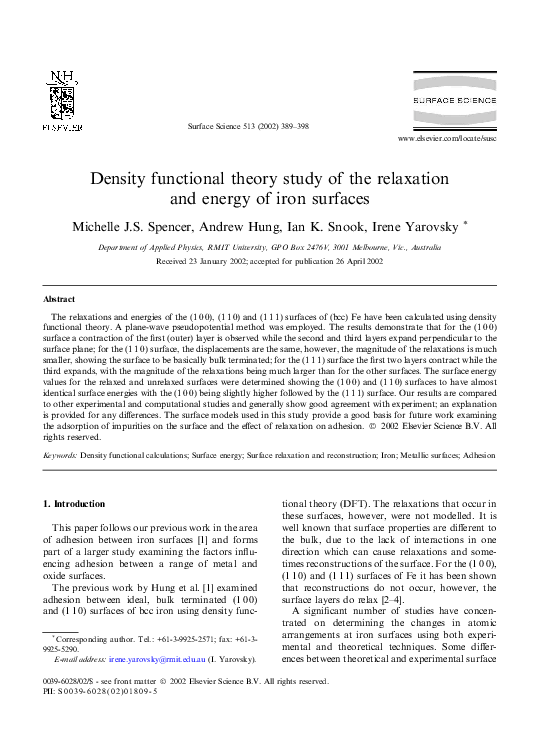 (PDF) Density functional theory study of the relaxation and energy of ...