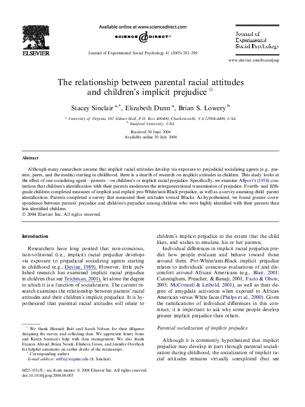 (PDF) The relationship between parental racial attitudes and children’s ...