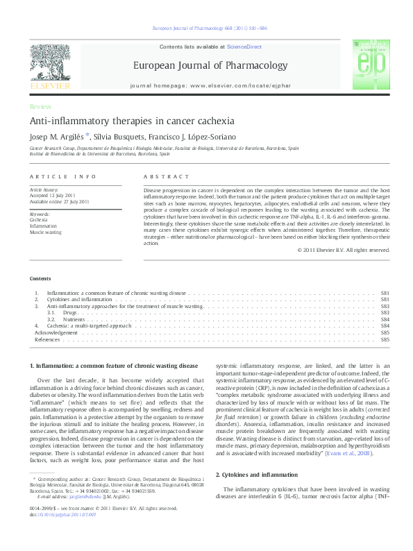 (PDF) Anti-inflammatory therapies in cancer cachexia