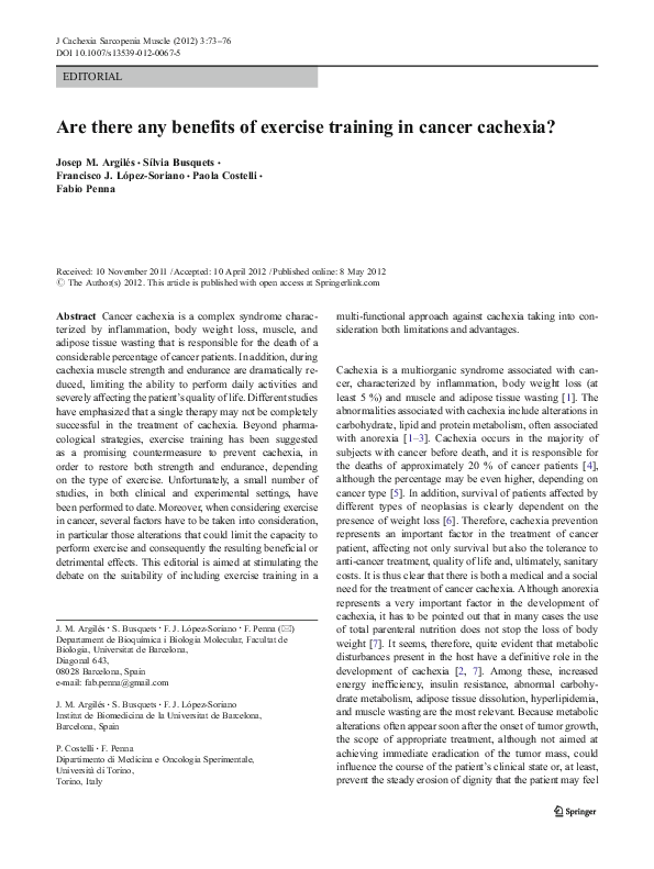 (PDF) Are there any benefits of exercise training in cancer cachexia?