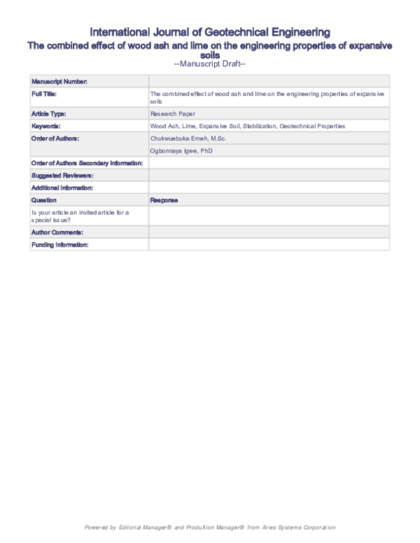 (PDF) The combined effect of wood ash and lime on the engineering