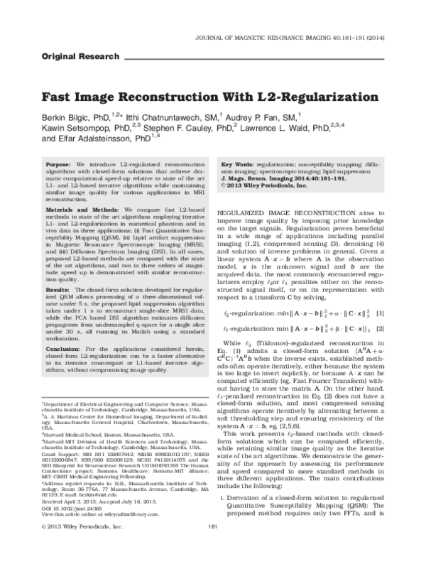 (PDF) Fast image reconstruction with L2-regularization