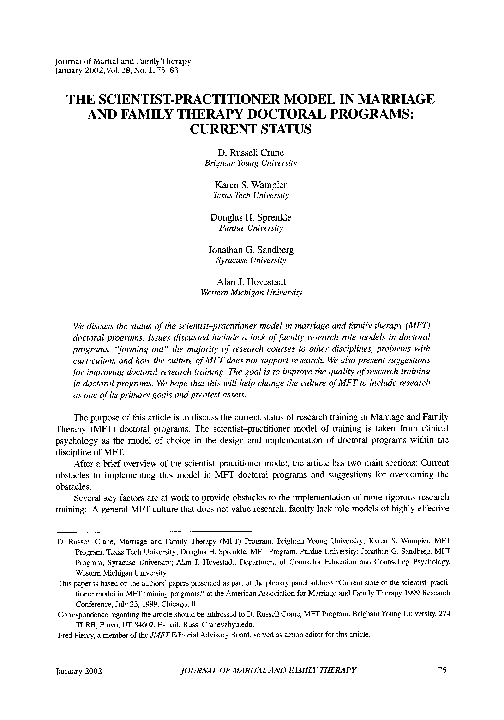 (PDF) The Scientist-Practitioner Model in Marriage and Family Therapy ...