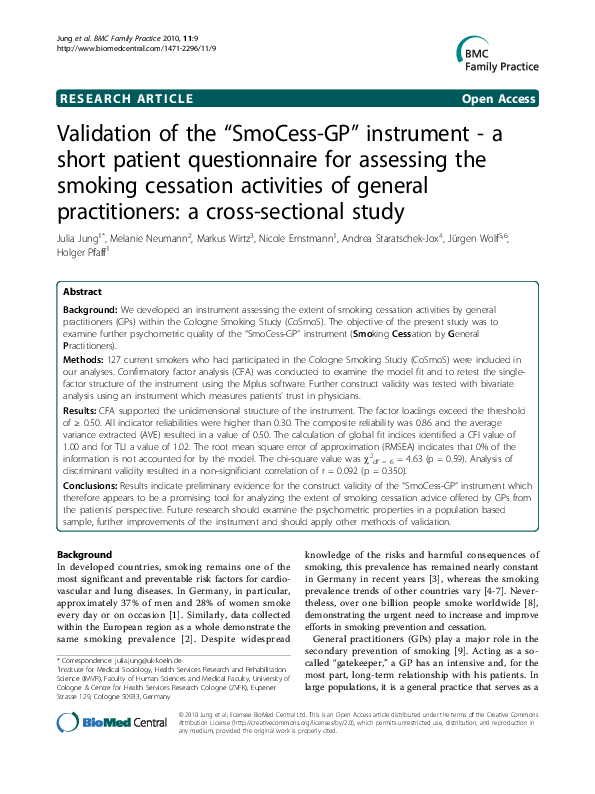 (PDF) Validation of the "SmoCessGP" instrument a short patient