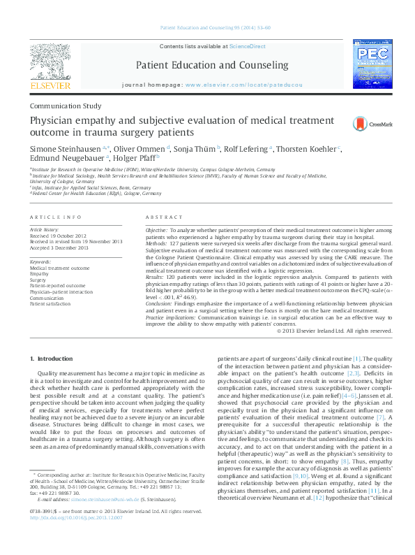 (PDF) Physician empathy and subjective evaluation of medical treatment ...