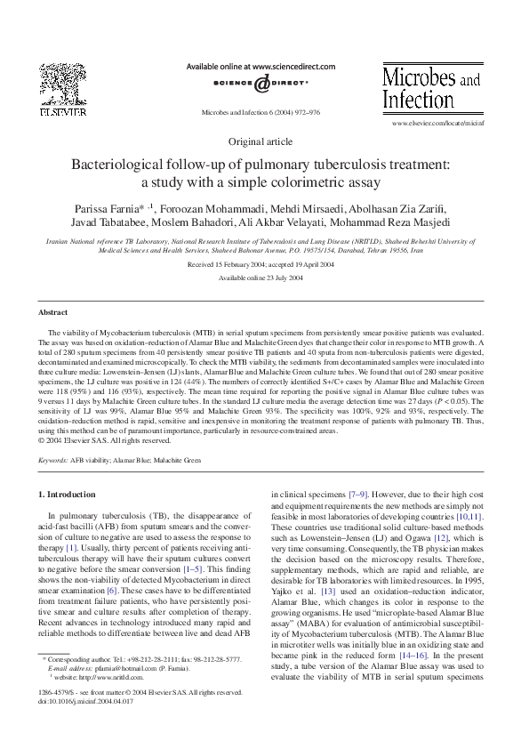 (PDF) Bacteriological follow-up of pulmonary tuberculosis treatment: a ...